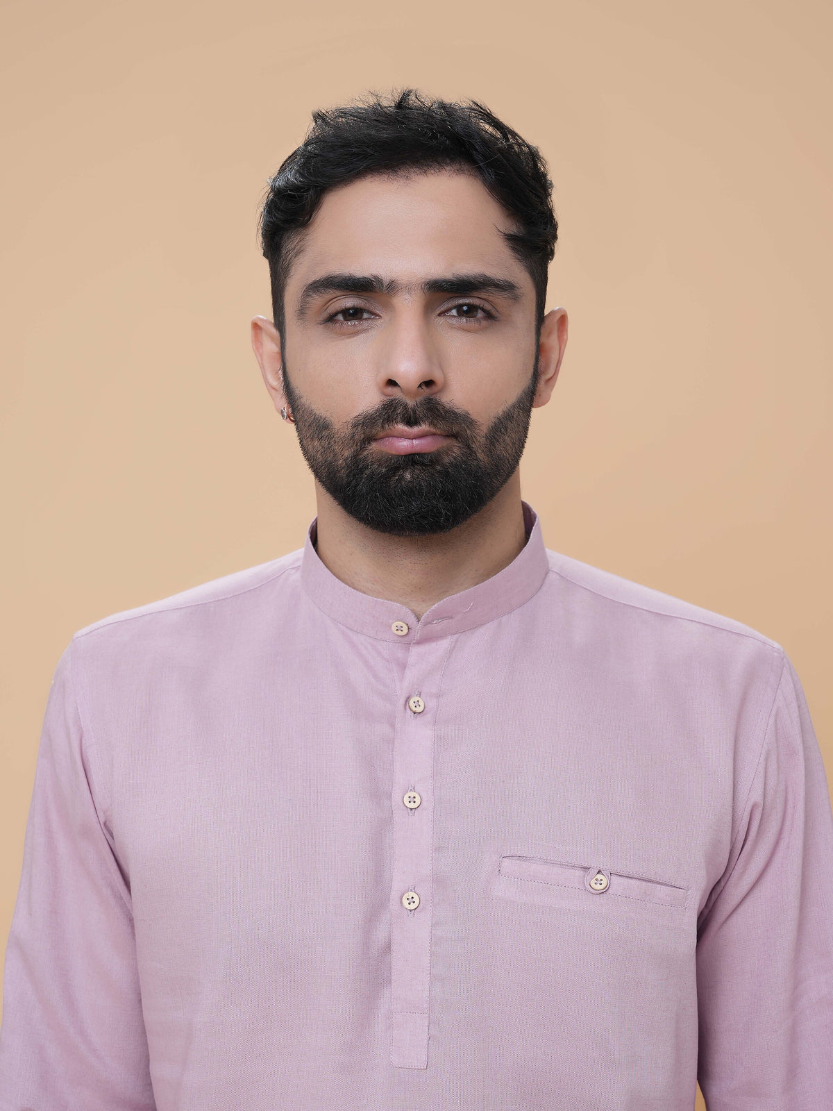 Onion Pink Linen Plain Short Kurta
