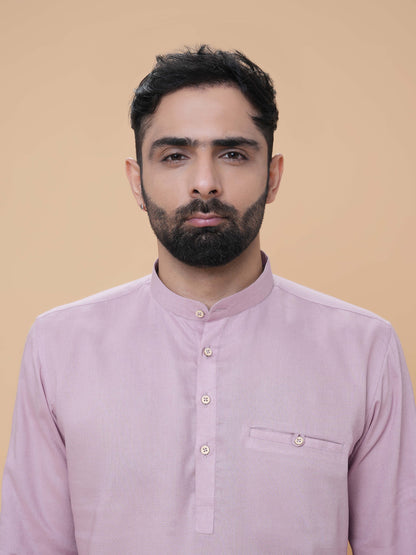 Onion Pink Linen Plain Short Kurta
