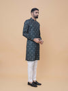 Bottle Green Linen Cotton Printed Kurta Pyjama