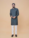 Bottle Green Linen Cotton Printed Kurta Pyjama