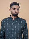 Bottle Green Linen Cotton Printed Kurta Pyjama