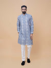 Sky Blue Linen Cotton Printed Kurta Pyjama