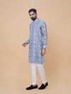 Sky Blue Linen Cotton Printed Kurta Pyjama