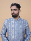 Sky Blue Linen Cotton Printed Kurta Pyjama