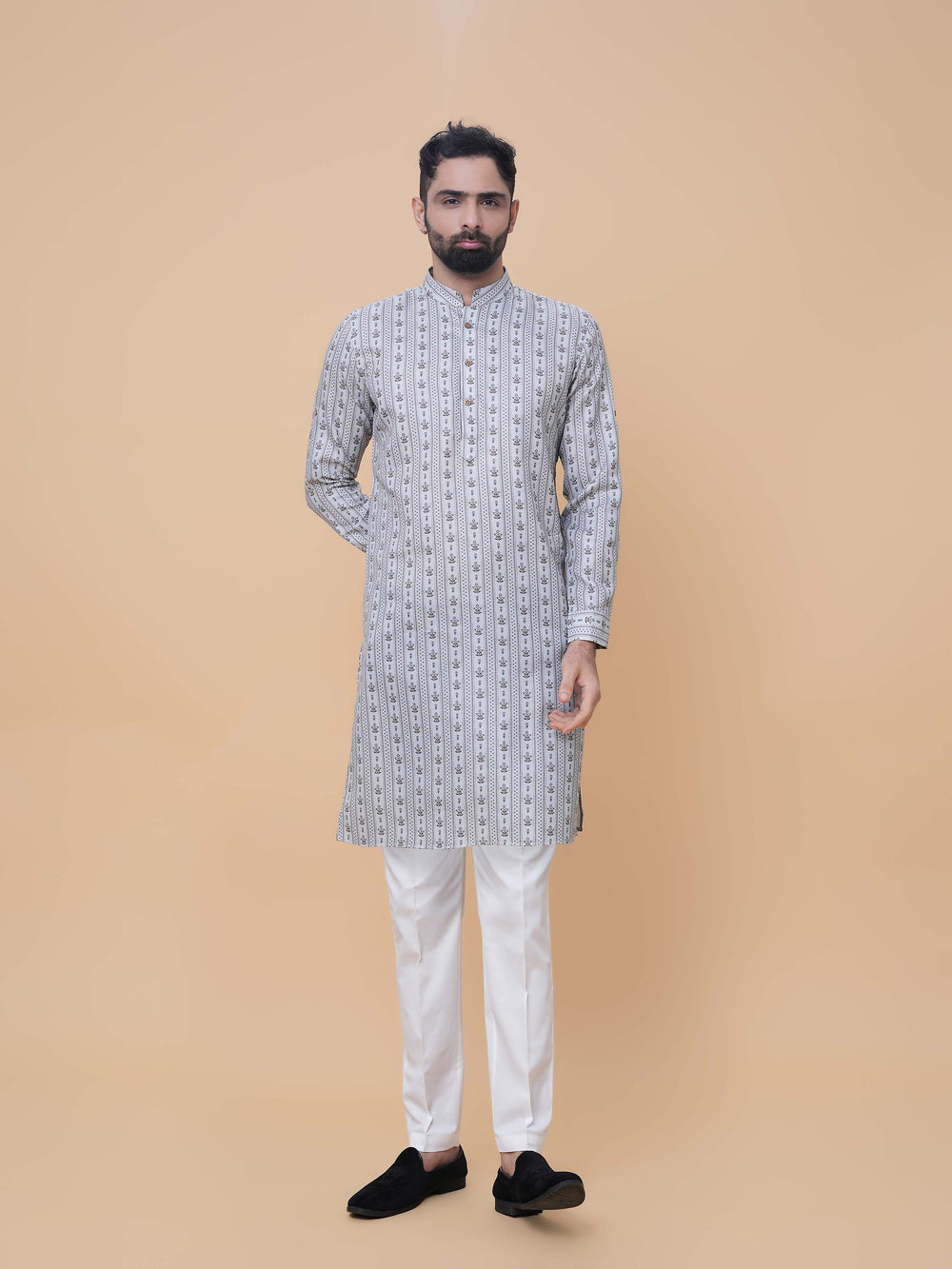 Pista Green Linen Cotton Printed Kurta Pyjama