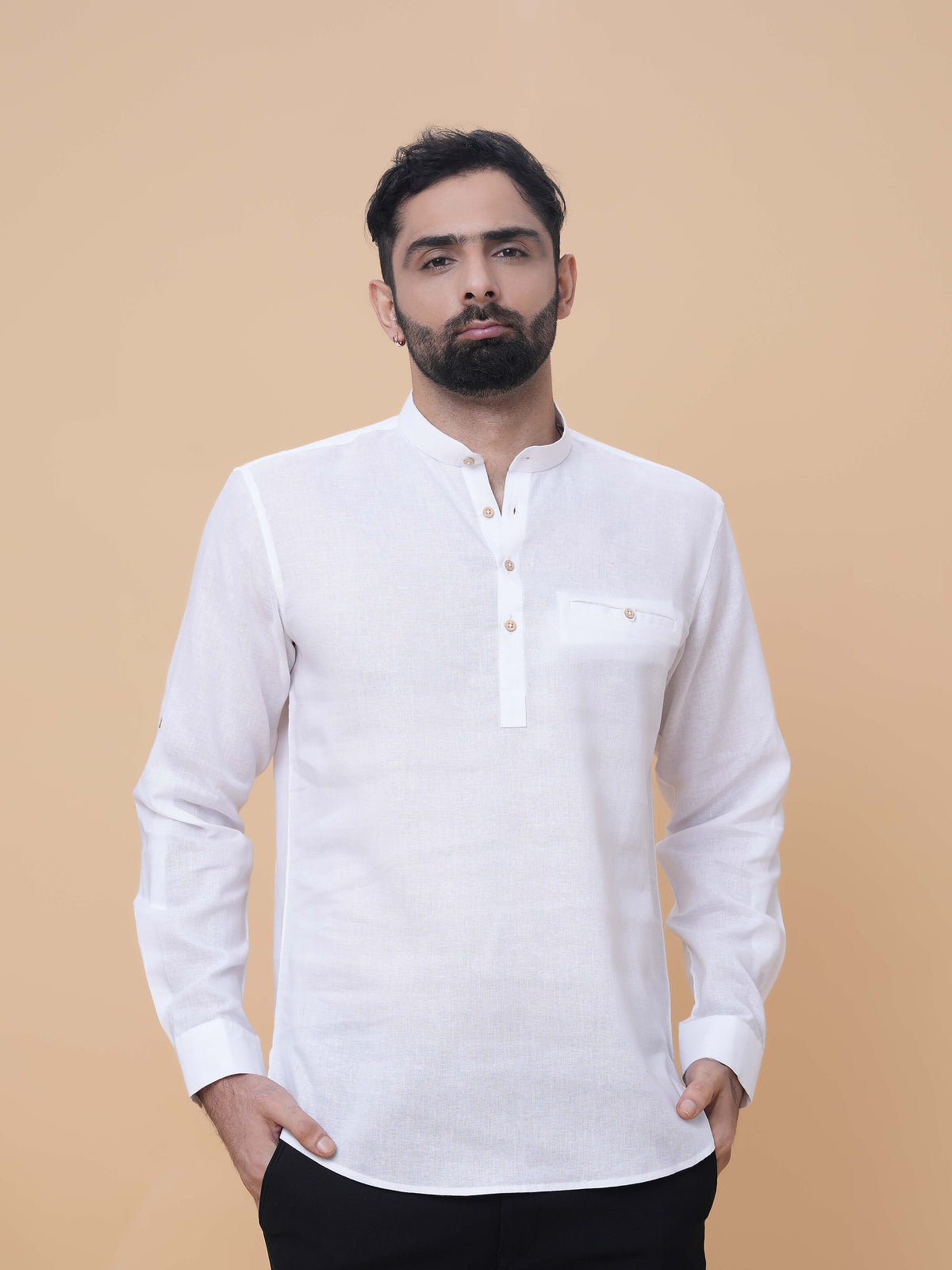 White Linen Plain Short Kurta
