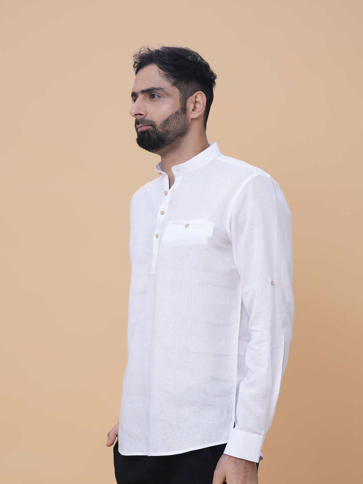 White Linen Plain Short Kurta