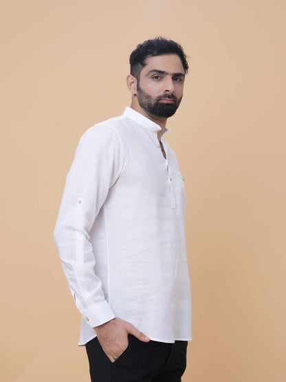 White Linen Plain Short Kurta