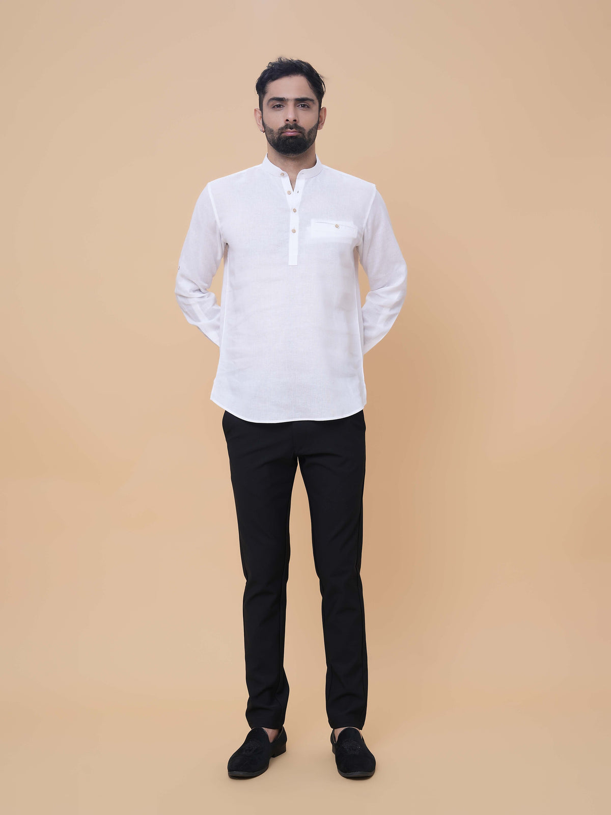 White Linen Plain Short Kurta