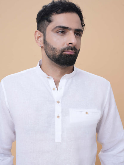 White Linen Plain Short Kurta