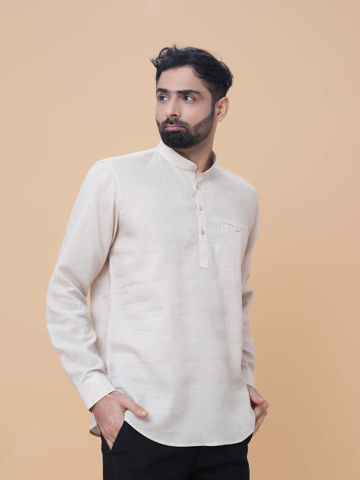 Natural Linen Plain Short Kurta