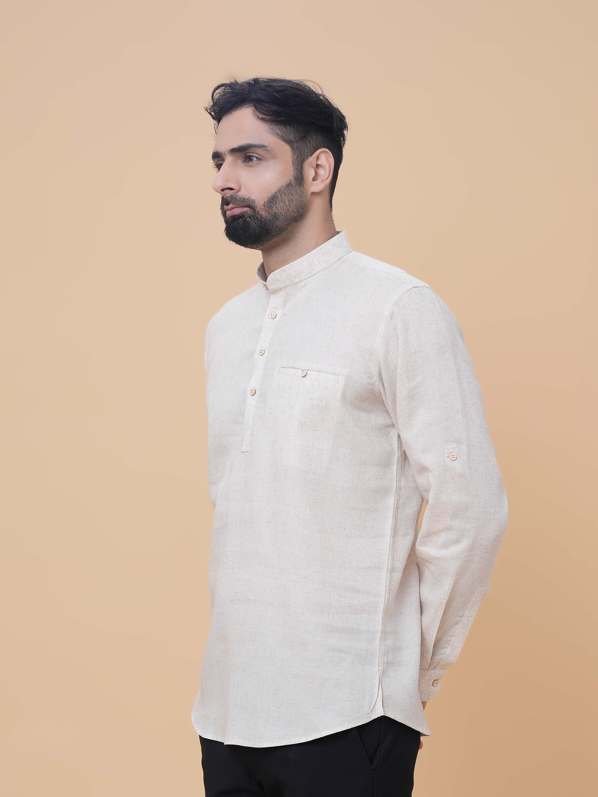 Natural Linen Plain Short Kurta
