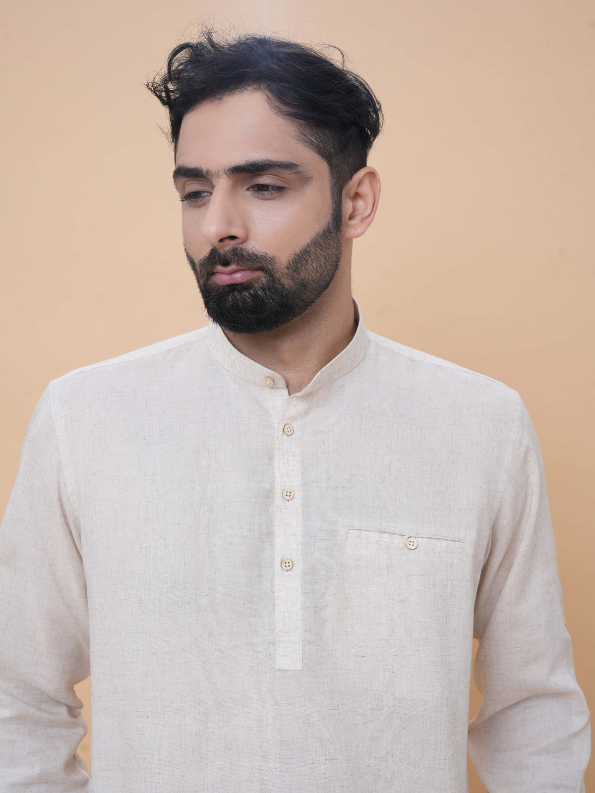 Natural Linen Plain Short Kurta