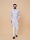 Beige Linen Cotton Printed Kurta Pyjama