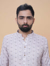 Beige Linen Cotton Printed Kurta Pyjama