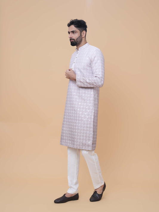 Chikoo Ombre Rayon Printed Kurta Pyjama with Sequins and Thread Embroidered