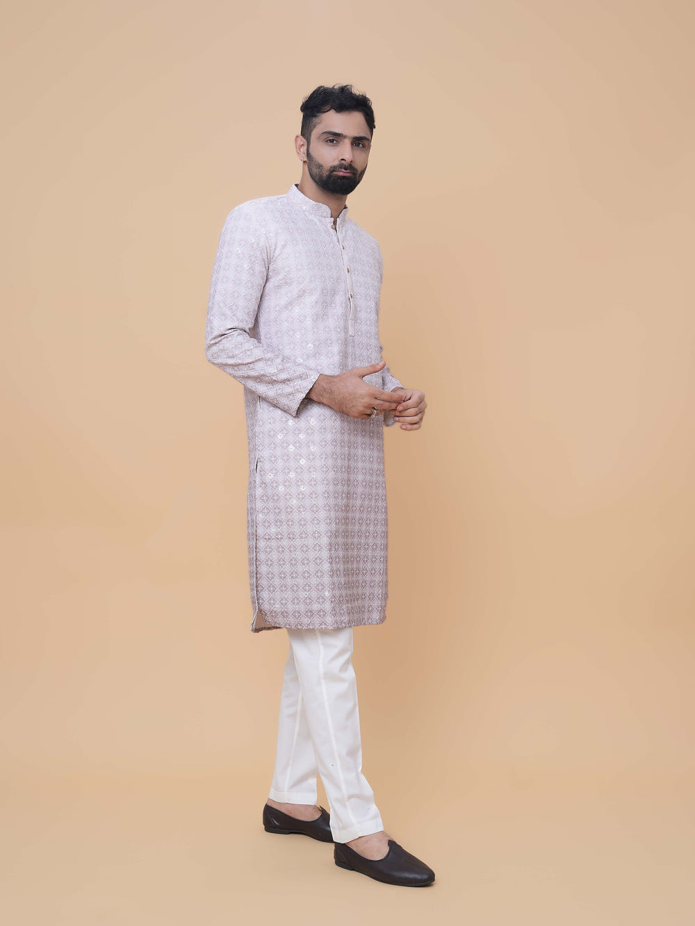 Chikoo Ombre Rayon Printed Kurta Pyjama with Sequins and Thread Embroidered