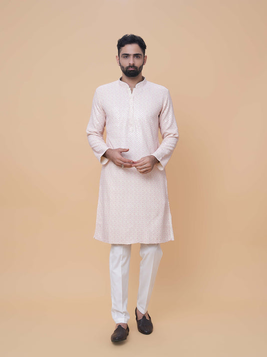 Peach Rayon Printed Kurta Pyjama