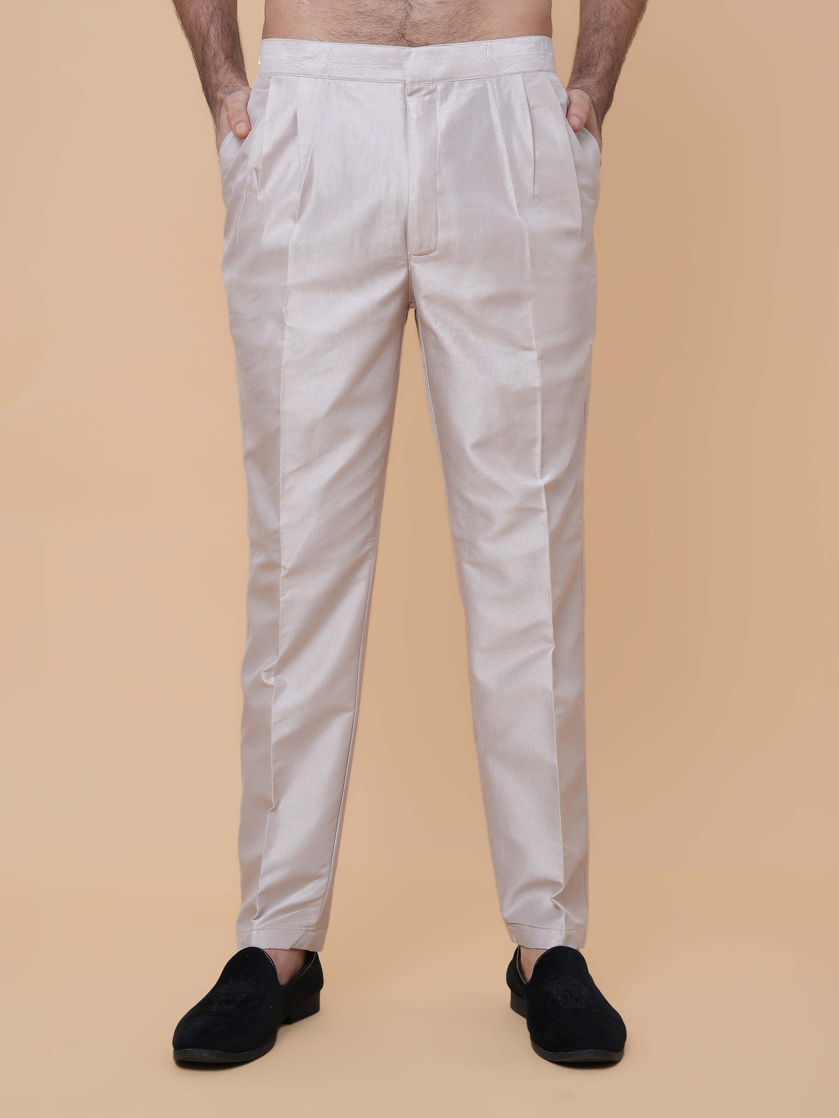 Light Gray Art Silk Daman Embroidery Kurta Pyjama with All over Buta