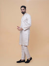 Light Gray Art Silk Daman Embroidery Kurta Pyjama with All over Buta