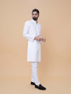 White Pure Cotton Self Jaquard Kurta Pyjama