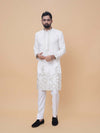 Off-White Art Silk Daman Embroidery Kurta Pyjama with All over Buta