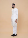 Off-White Art Silk Daman Embroidery Kurta Pyjama with All over Buta