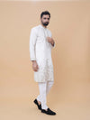 Off-White Art Silk Daman Embroidery Kurta Pyjama with All over Buta