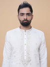 Off-White Art Silk Daman Embroidery Kurta Pyjama with All over Buta