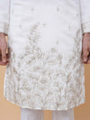 Off-White Art Silk Daman Embroidery Kurta Pyjama with All over Buta