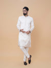 Cream Art Silk Daman Embroidery Kurta Pyjama with All over Buta