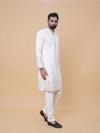 Cream Art Silk Daman Embroidery Kurta Pyjama with All over Buta