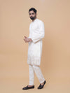 Cream Art Silk Daman Embroidery Kurta Pyjama with All over Buta