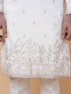 Cream Art Silk Daman Embroidery Kurta Pyjama with All over Buta
