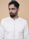 Cream Art Silk Daman Embroidery Kurta Pyjama with All over Buta