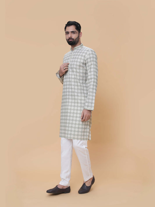 Pista Green Printed Kurta Pyjama