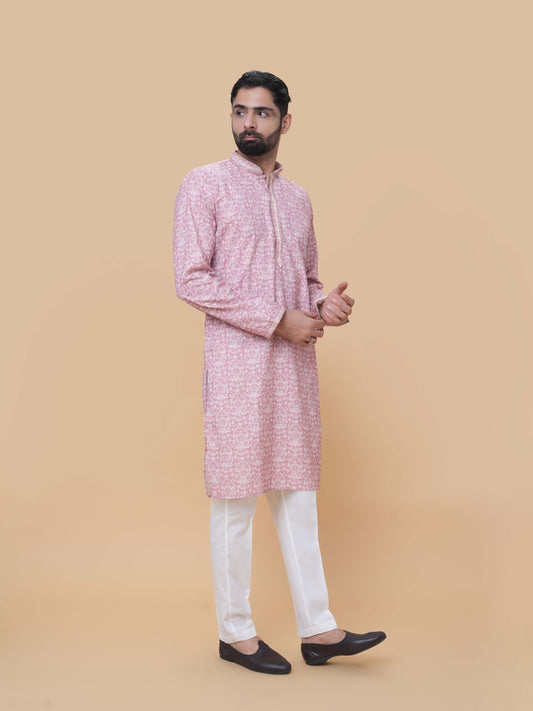 Onion Pink Printed Kurta Pyjama
