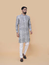 Light Gray Linen Cotton Printed Kurta Pyjama