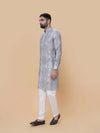 Light Gray Linen Cotton Printed Kurta Pyjama