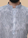 Light Gray Linen Cotton Printed Kurta Pyjama