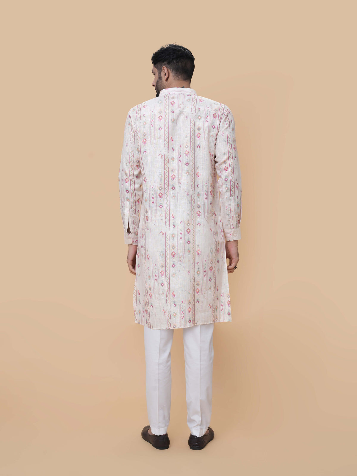 Fawn Linen Cotton Printed Kurta Pyjama