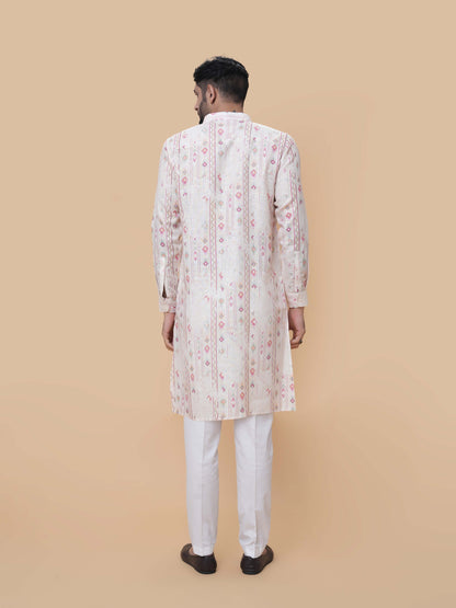 Fawn Linen Cotton Printed Kurta Pyjama