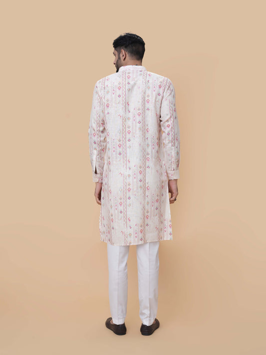 Fawn Linen Cotton Printed Kurta Pyjama
