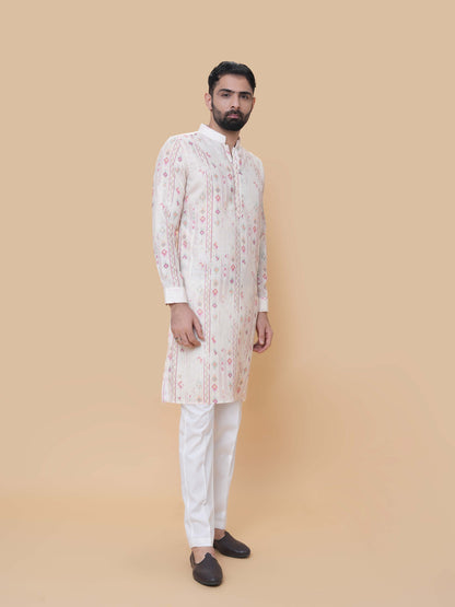 Fawn Linen Cotton Printed Kurta Pyjama