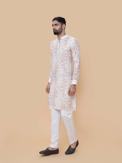 Fawn Linen Cotton Printed Kurta Pyjama