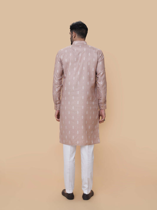 Fawn Linen Cotton Printed Kurta Pyjama