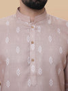Fawn Linen Cotton Printed Kurta Pyjama