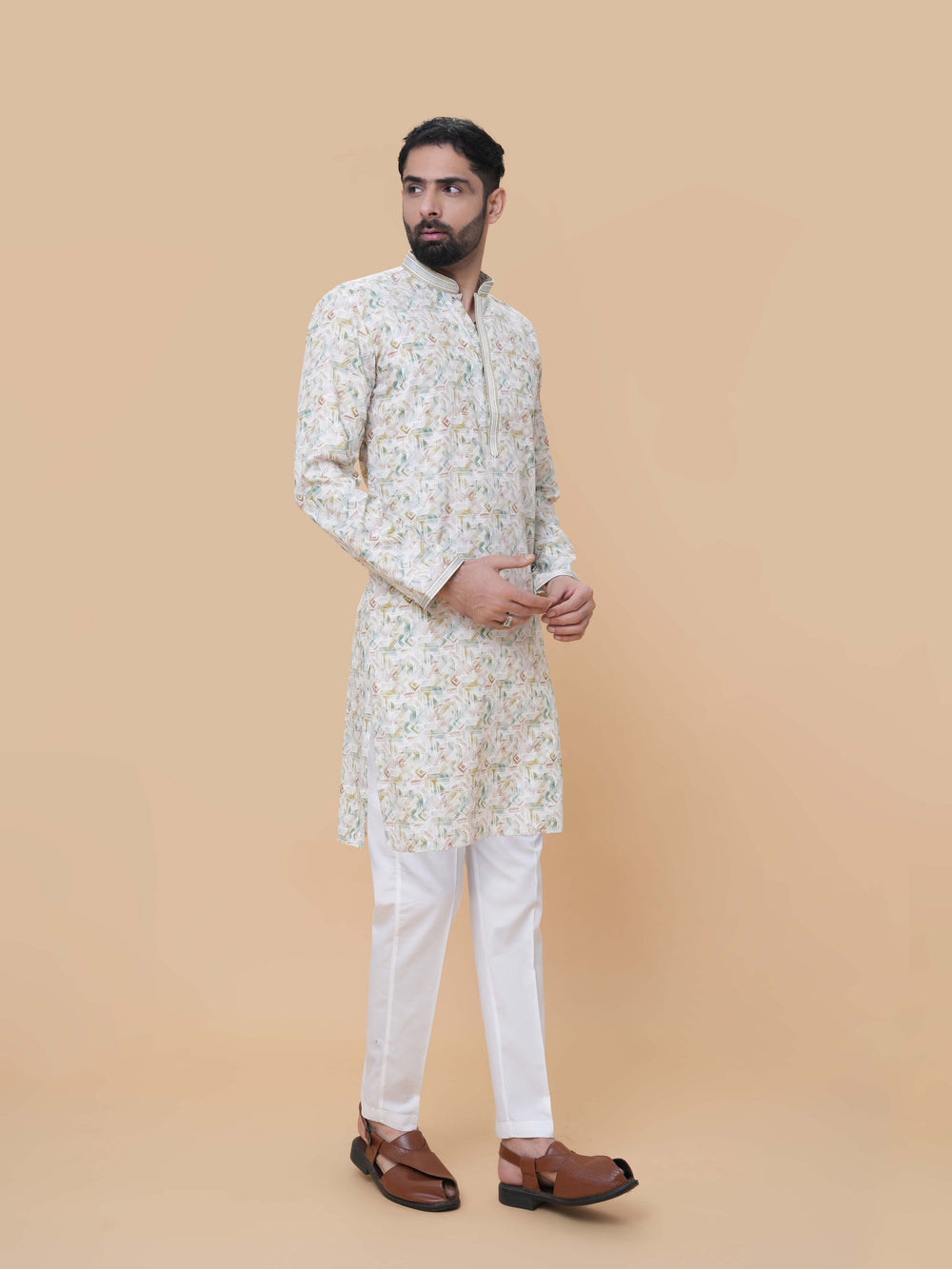 Pista Green Printed Kurta Pyjama