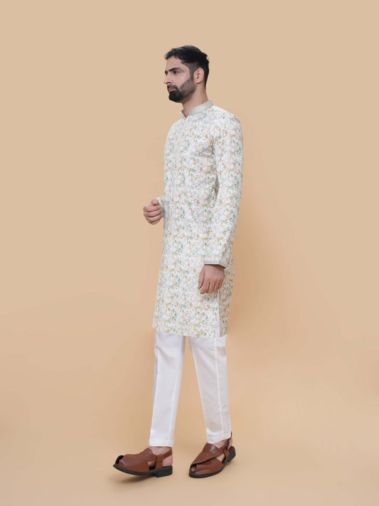 Pista Green Printed Kurta Pyjama