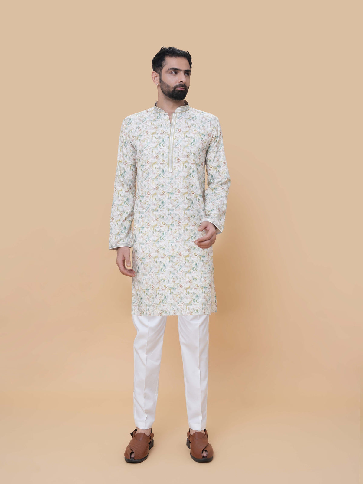Pista Green Printed Kurta Pyjama